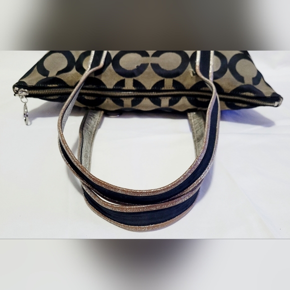 Coach Poppy Tote Op Art Glam Signature Logo Bag Purse Black Gray Silver 13826 - Picture 10 of 14